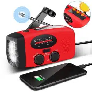 Nödradio/Vevradio med Solceller, Ficklampa och 2000mAh Powerbank