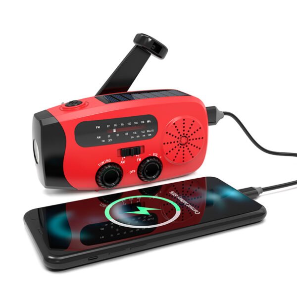 Nödradio med vev, solceller, larm & powerbank